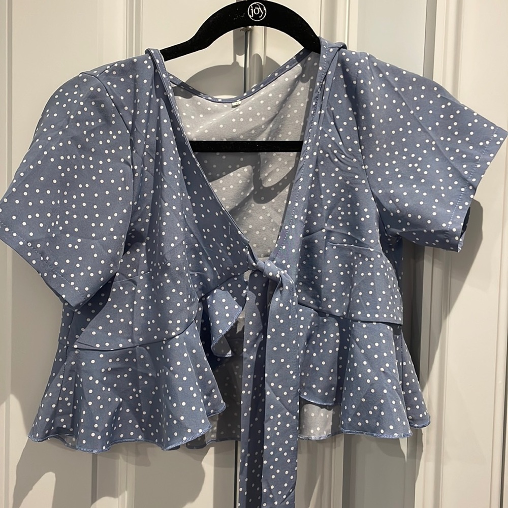 blue front-tie shirt